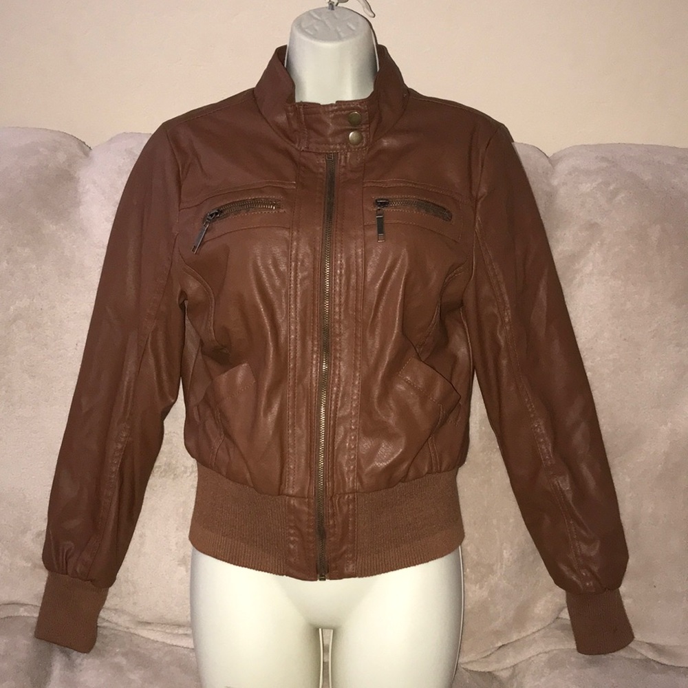 Rue 21 medium brown jacket with gold hardware and white interior 💕